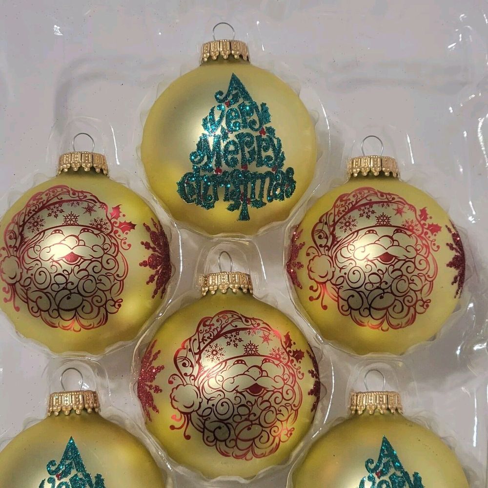 KREBS Exclusive Designer Glitter Glass Christmas Ball Ornaments Box of 6 - Picture 7 of 8
